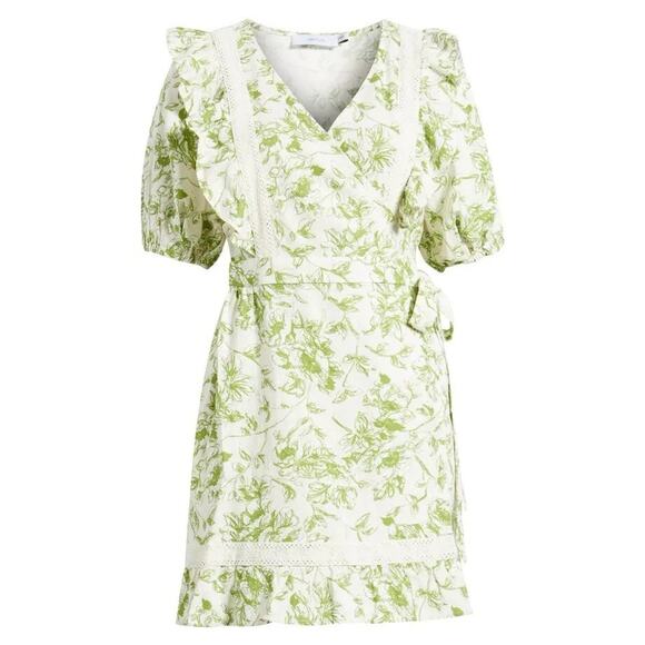 Greylin Organic Linen Dress Green Floral Prairie Anthropologie L - Picture 1 of 11